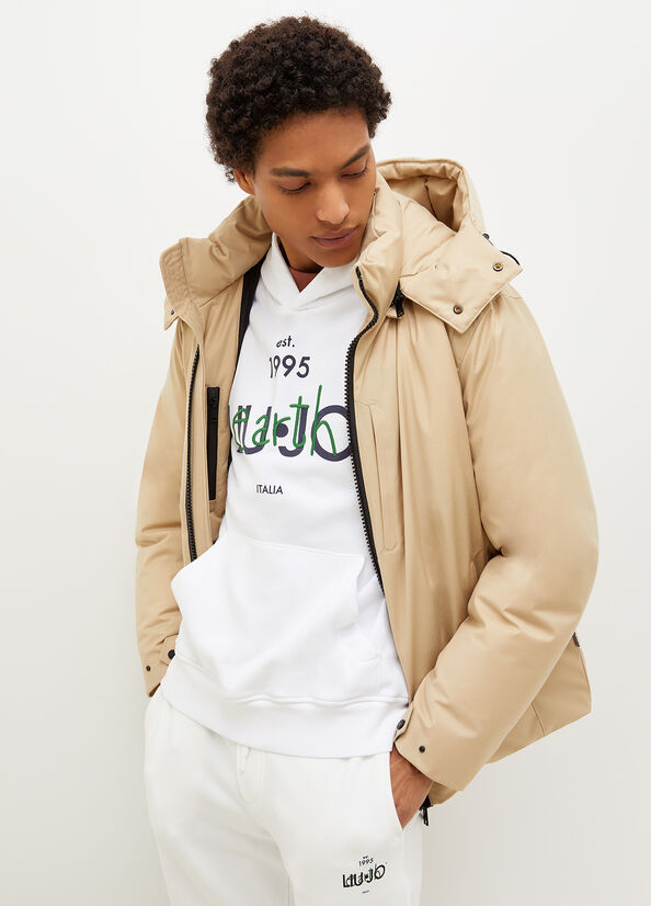 Beige Men's Liu Jo Padded With Hood Jackets | OWU-483702