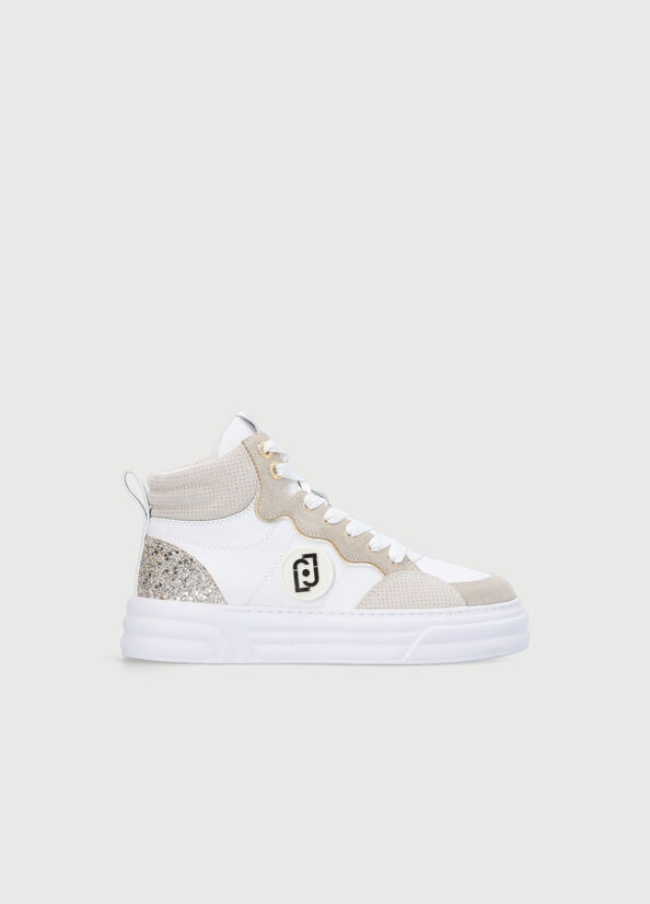 Beige Women's Liu Jo Leather Basketball Sneakers | ZMA-279614