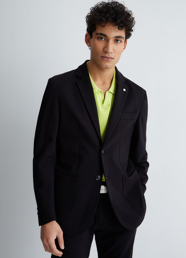 Black Men's Liu Jo Formal In Jersey Jackets | OCW-623809