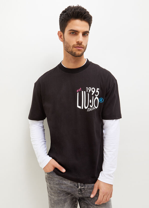 Black Men's Liu Jo With Print T Shirts | EQI-290437