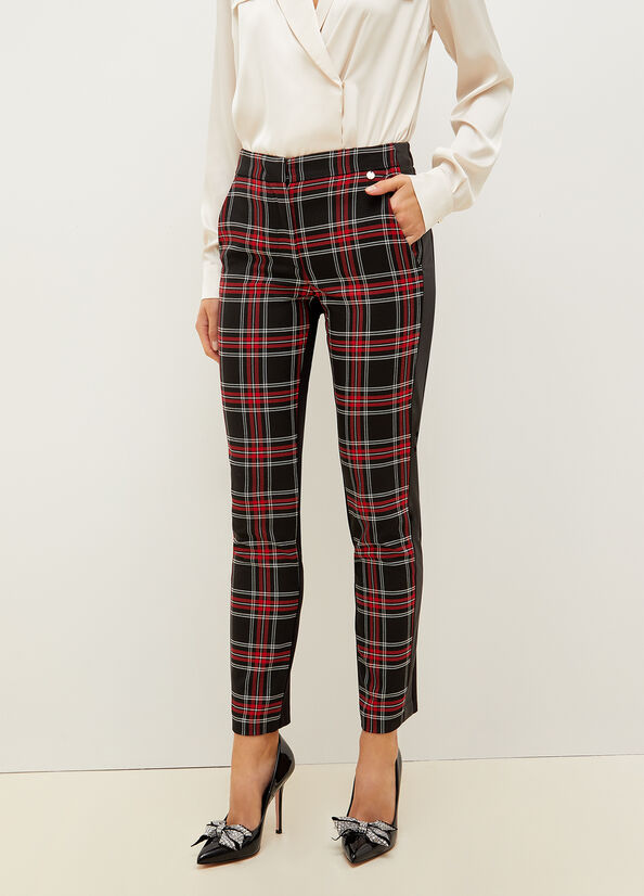 Black / Red Women's Liu Jo Slim Fit Tartan Pants | UQY-526810