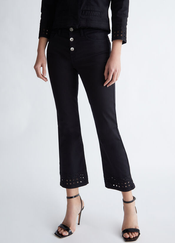 Black Women's Liu Jo Bottom Up With Embroidery Pants | FDR-648053