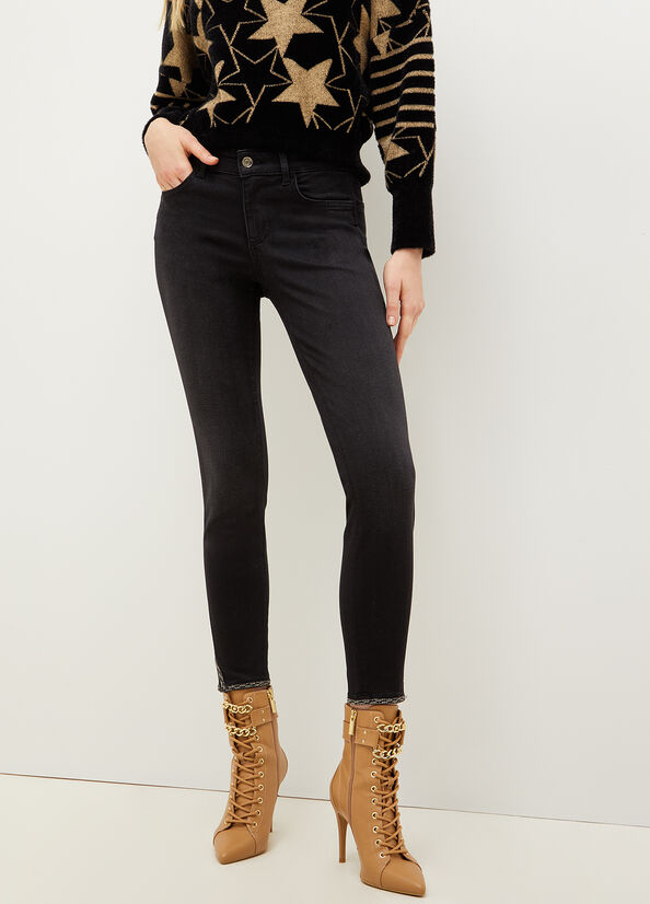 Black Women's Liu Jo Bottom Up With Gemstones Skinny Jeans | JOA-953014