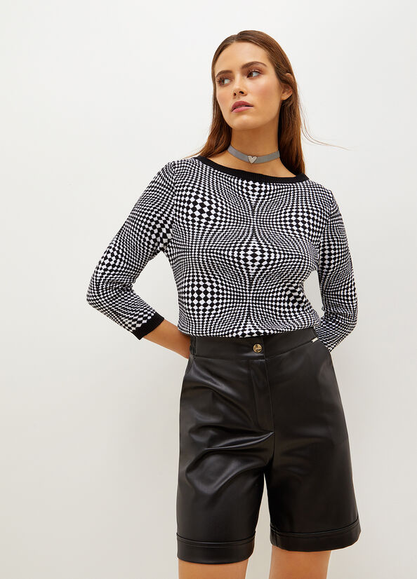 Black Women's Liu Jo Chequered Jacquard Sweaters | EVN-087935