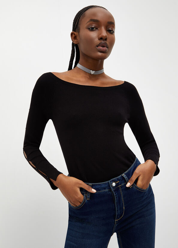 Black Women's Liu Jo Eco-Friendly Cut-Out Sweaters | LTY-418325