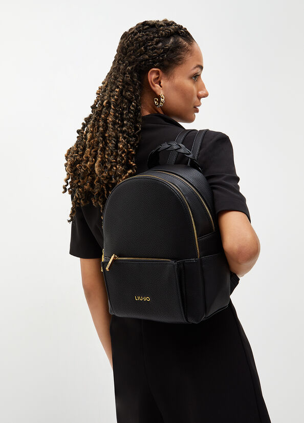 Black Women's Liu Jo Eco-Friendly With Logo Backpacks | DJP-705348