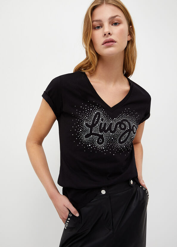 Black Women's Liu Jo Eco-Friendly With Logo Tops | EIT-748692