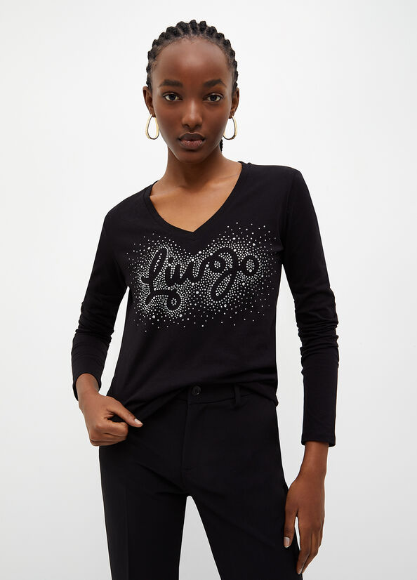 Black Women's Liu Jo Eco-Friendly With Logo Tops | WIC-718024