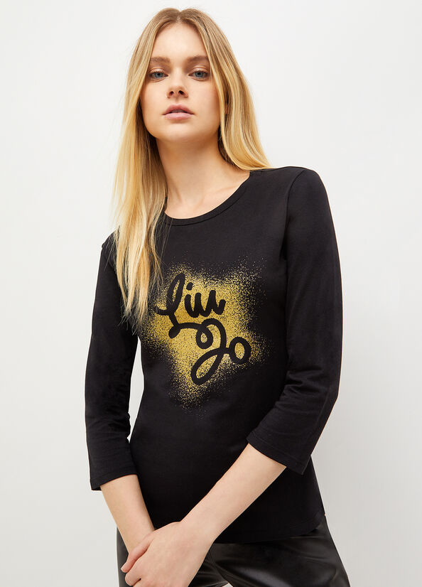 Black Women's Liu Jo Eco-Friendly With Logo T Shirts | YWO-721480