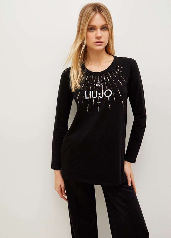 Black Women's Liu Jo Eco-Friendly With Studs And Logo T Shirts | ETQ-312968