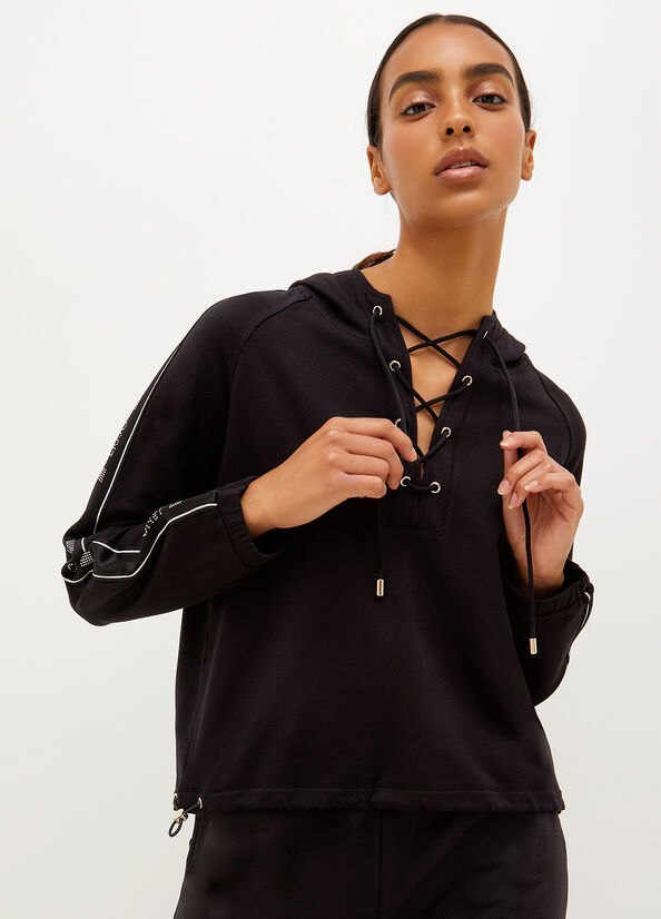 Black Women's Liu Jo Hooded, Eco-Friendly Sweaters | MPX-278036