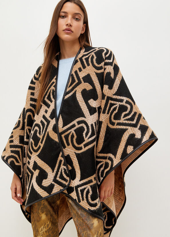 Black Women's Liu Jo Jacquard Poncho With Logo Coats | UZJ-176240