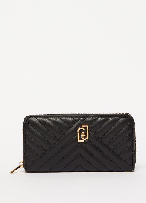 Black Women's Liu Jo Large Eco-Friendly In Matelassé Wallets | FHU-150786