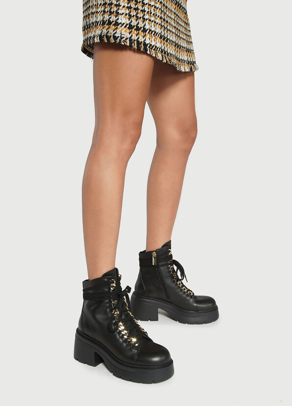 Black Women's Liu Jo Leather With Jewelled Chain Ankle Boots | WGV-256971