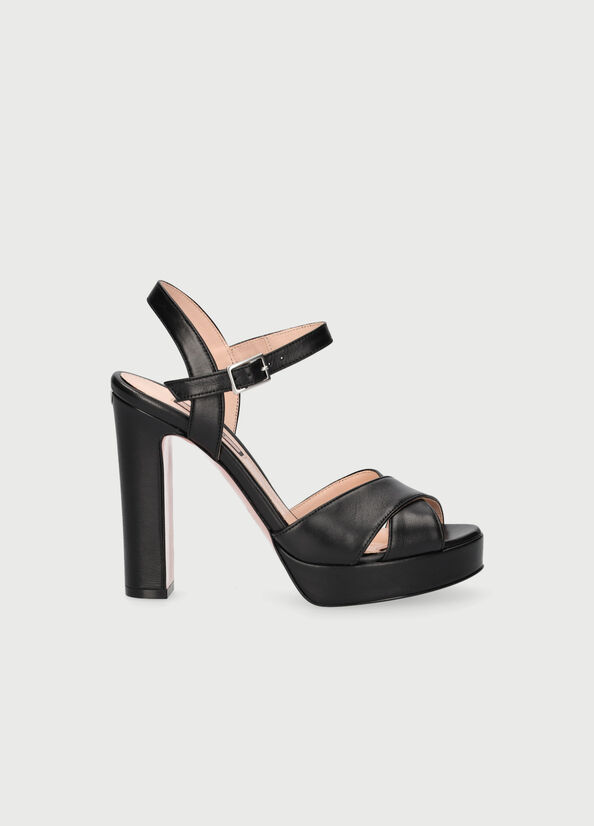 Black Women's Liu Jo Leather With Wide Heel Sandals | VYF-984671