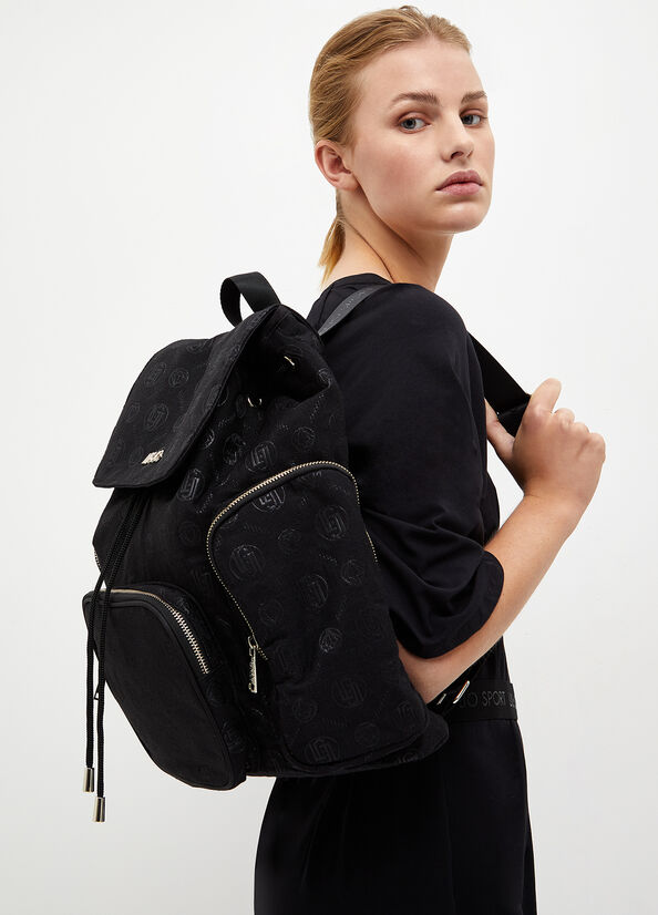 Black Women's Liu Jo Monogram Backpacks | HSE-172459