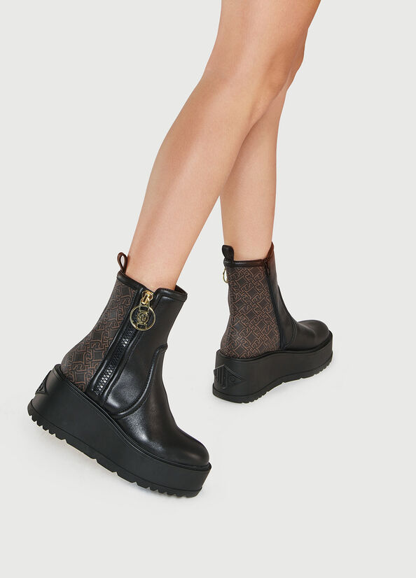 Black Women's Liu Jo Platform With Monogram Details Ankle Boots | AIS-186549