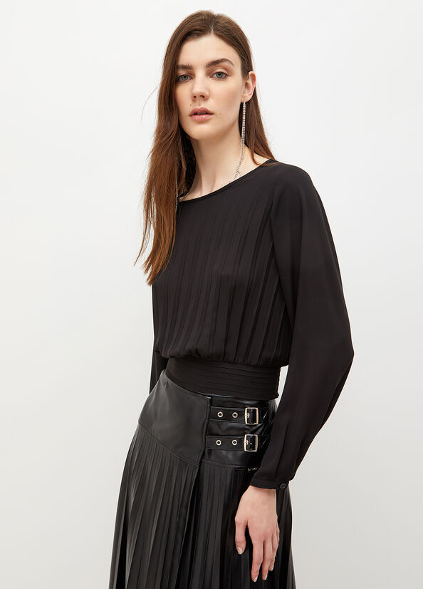 Black Women's Liu Jo Pleated Blouse Shirts | NSC-632875