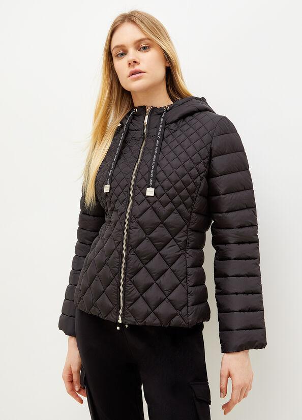 Black Women's Liu Jo Quilted Down With Hood Coats | LXZ-350942