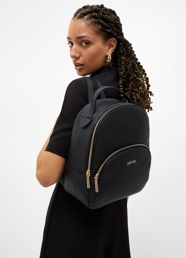 Black Women's Liu Jo Rucksack With Logo Backpacks | KUN-052137