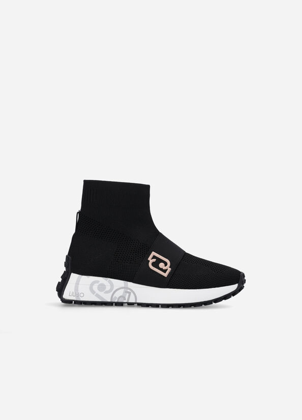 Black Women's Liu Jo Sock With Logo Sneakers | PQO-428370