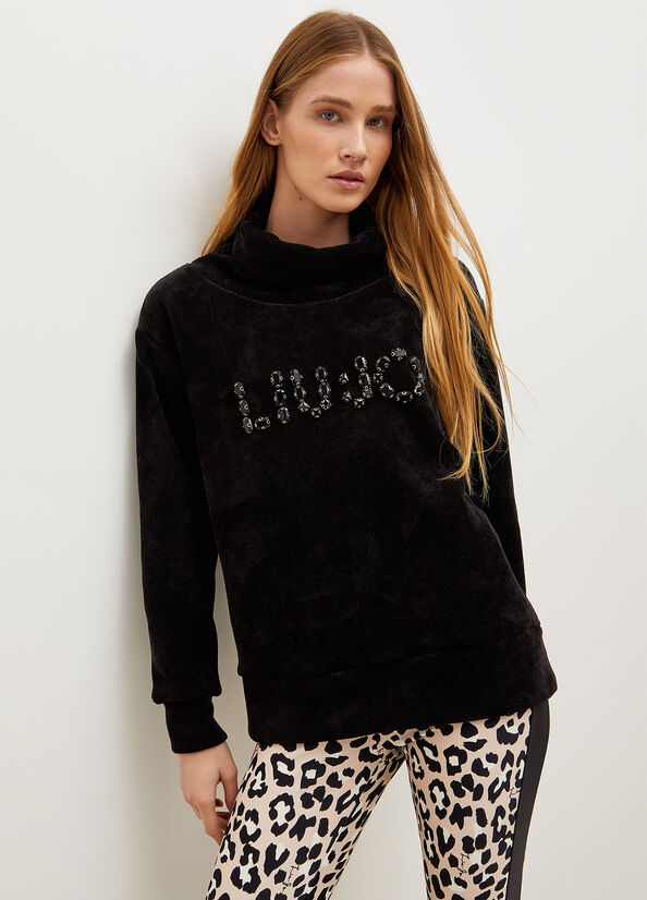 Black Women's Liu Jo With Logo And Gemstones Sweatshirts | IGB-378195