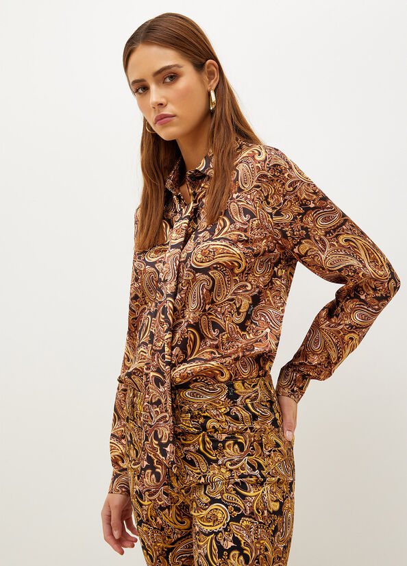 Black / Yellow Women's Liu Jo With Paisley Print Shirts | HPA-741325