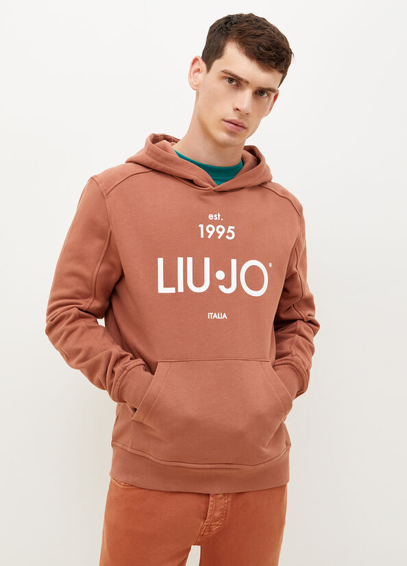 Brown Men's Liu Jo 1995 Logo Hoodie Sweaters | PBG-829015