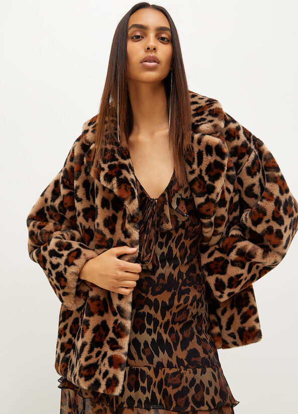 Brown Women's Liu Jo Animal Print In Synthetic Fur Coats | JVT-314572