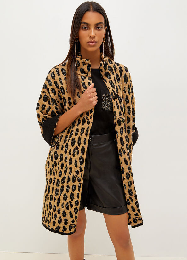 Brown Women's Liu Jo Animal-Print Knit Coats | QSU-859340