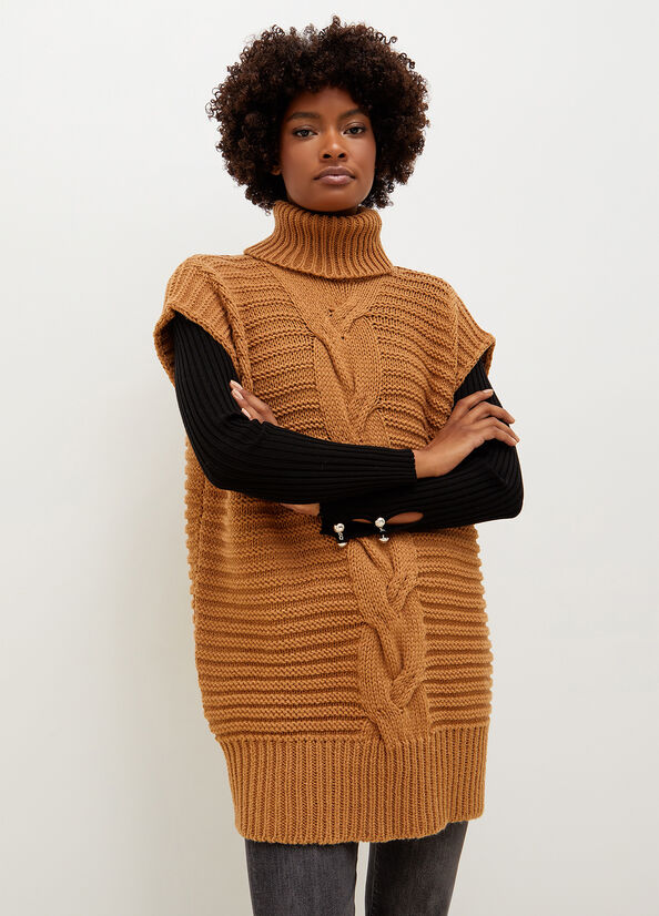 Brown Women's Liu Jo Wool Blend Turtleneck Cape Sweaters | WGC-246950