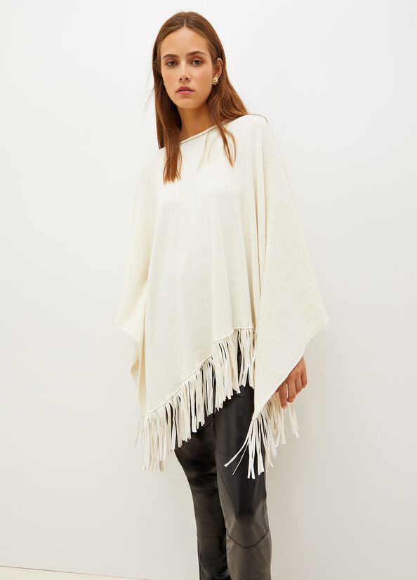 Cream Women's Liu Jo Poncho With Fringes Coats | RIH-839607