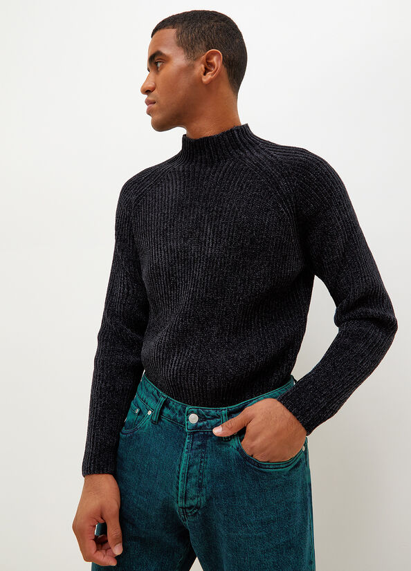 Dark Blue Men's Liu Jo Chenille Sweaters | CEF-359781