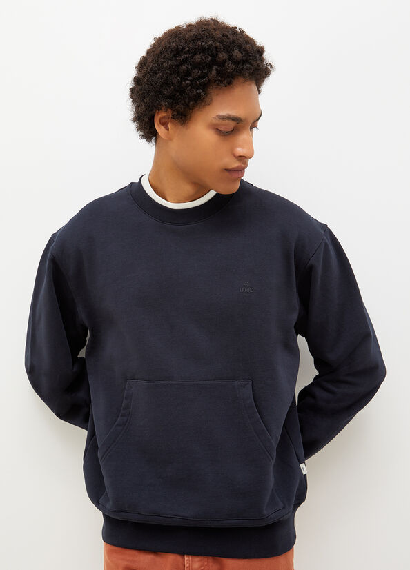 Dark Blue Men's Liu Jo Crew Neck Sweaters | PHN-831576