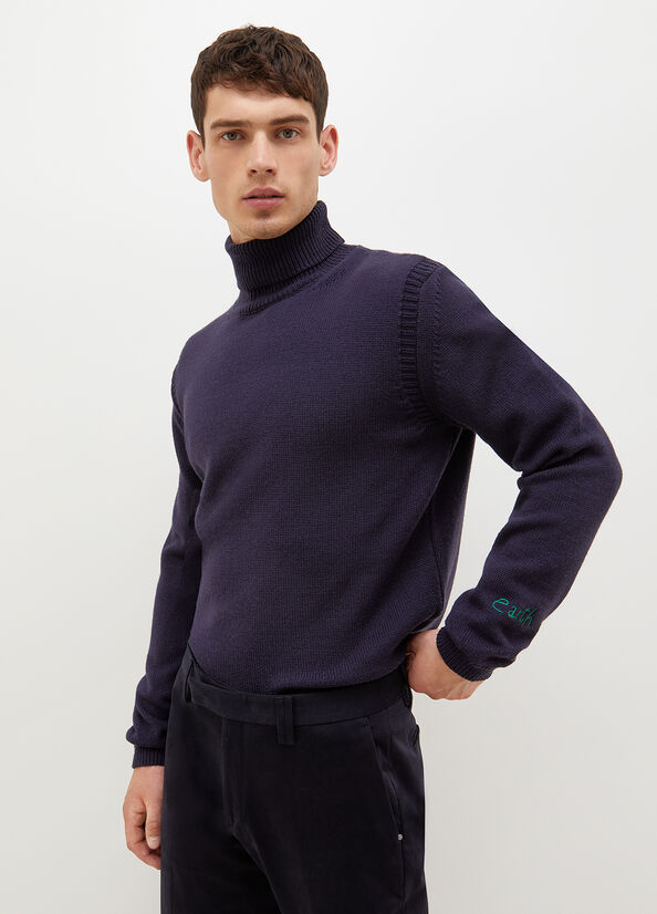 Dark Blue Men's Liu Jo Eco-Friendly Turtleneck Sweaters | MEF-197482