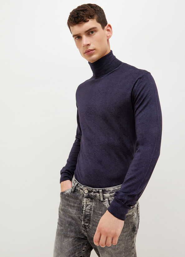 Dark Blue Men's Liu Jo Pure Turtleneck Sweaters | VZU-247586