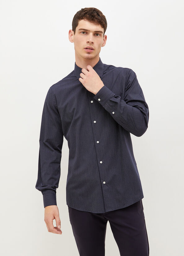 Dark Blue Men's Liu Jo Slim-Fit Shirts | ZJW-302586