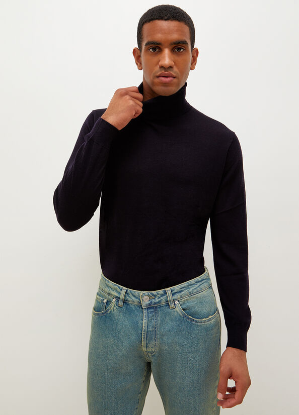 Dark Blue Men's Liu Jo Virgin Turtleneck Sweaters | EOL-872196