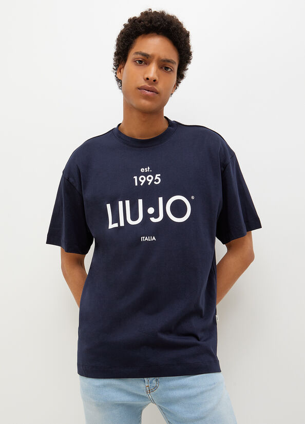 Dark Blue Men's Liu Jo With Logo T Shirts | ZMY-839574