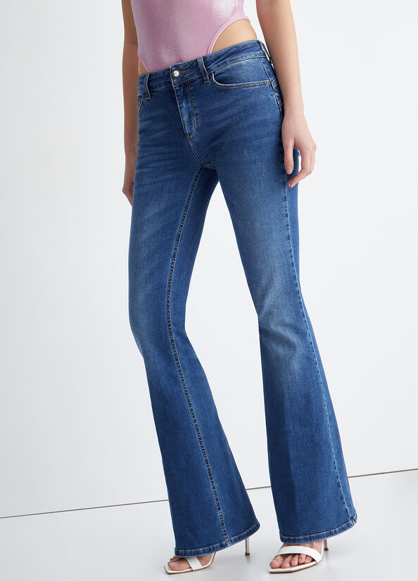 Dark Blue Women's Liu Jo Bottom Up Straight-Fit Jeans | REZ-315982