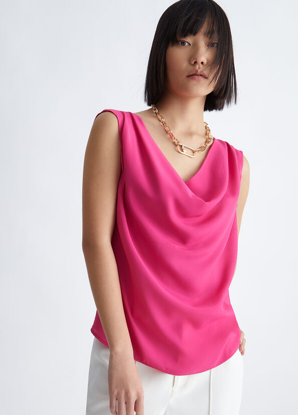 Fuchsia Women's Liu Jo Crepe De Chine T Shirts | VPE-726034