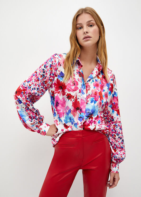 Fuchsia Women's Liu Jo Floral Satin Shirts | BHQ-539842