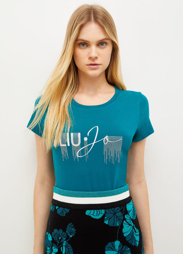 Green Women's Liu Jo Eco-Friendly With Logo T Shirts | WKI-329840