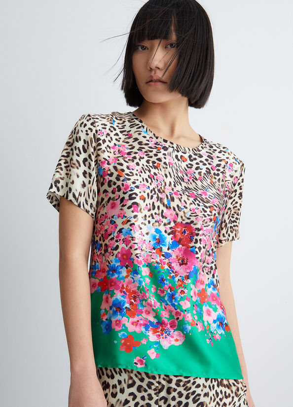 Green Women's Liu Jo With Floral Animal-Print Shirts | KZR-975401