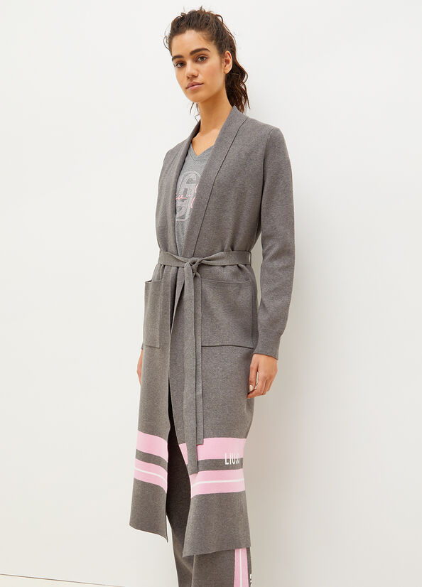 Grey / Pink Women's Liu Jo Cardigan With Logo Sweaters | CHT-163892