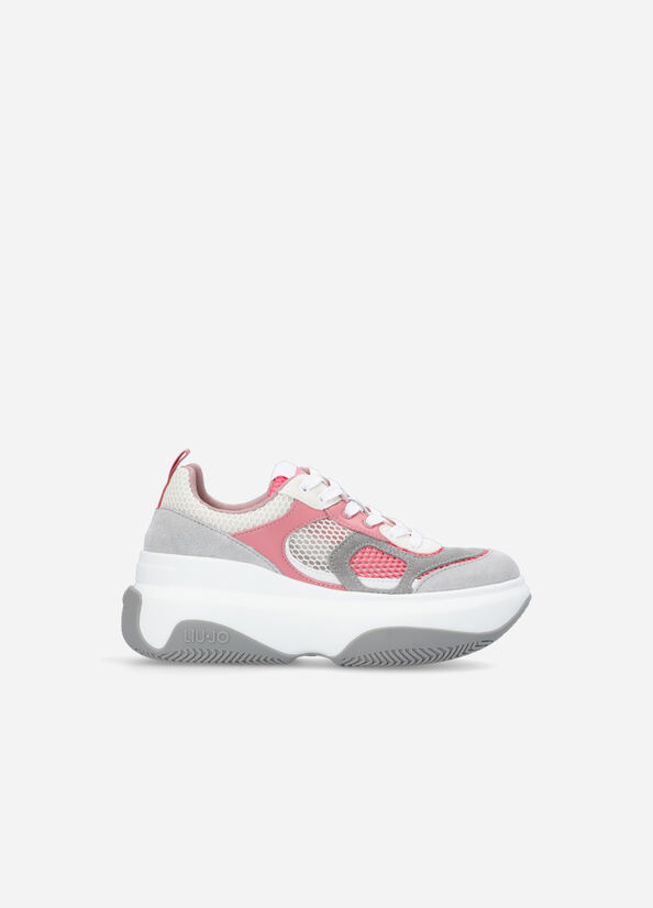 Grey / Pink Women's Liu Jo Chunky Leather Sneakers | OJI-260471