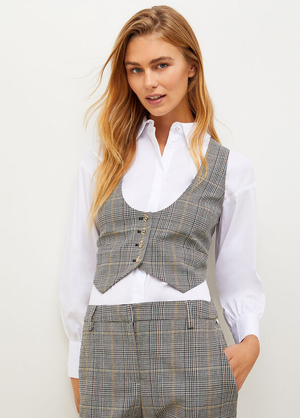 Grey Women's Liu Jo Glen Plaid Vest Jackets | MQO-260839