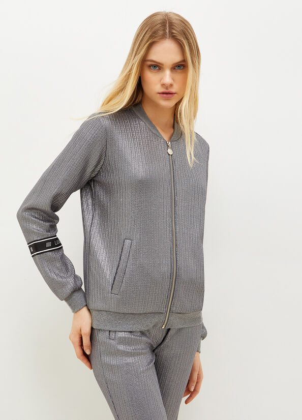 Grey Women's Liu Jo Laminated With Zip Sweatshirts | VHG-079453