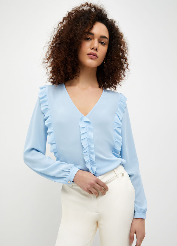 Light Blue Women's Liu Jo Eco-Friendly Blouse Shirts | SFZ-954132