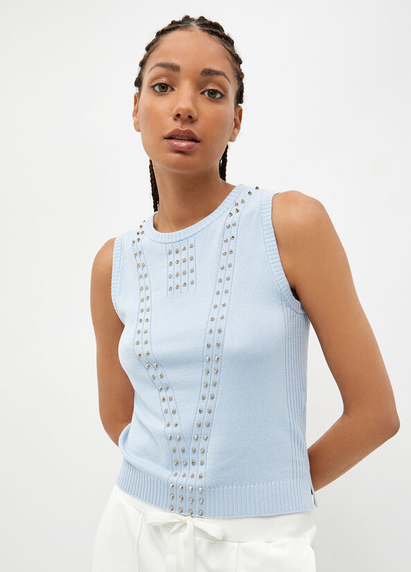 Light Blue Women's Liu Jo Eco-Friendly With Studs Sweaters | UZK-731864